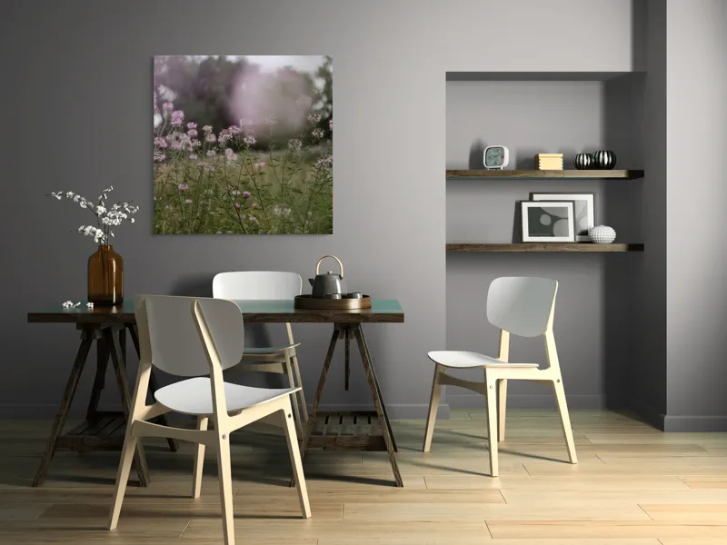 Tablou Canvas, "Dansul florilor în adierea vântului", Flori, Roz, Câmp, Verdeață, Cer, Copaci, Primăvară, Natură, Delicat, Seninătate, 100 x 100 cm – poza 6