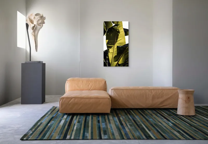 Tablou Canvas, "Frunza de bananier la apus", Frunze, Verde, Lumină, Umbre, Textură, Natură, Tropical, Vitalitate, 50 x 90 cm – poza 5