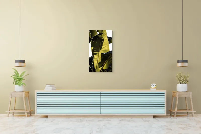 Tablou Canvas, "Frunza de bananier la apus", Frunze, Verde, Lumină, Umbre, Textură, Natură, Tropical, Vitalitate, 50 x 90 cm – poza 6