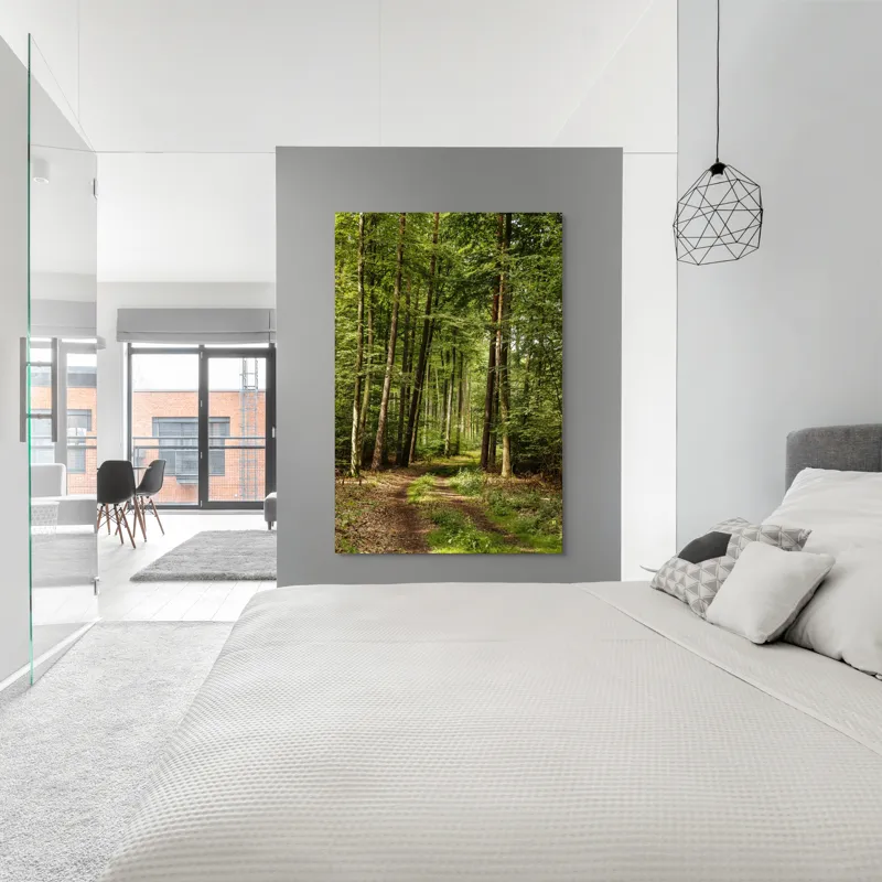 Tablou Canvas, "Cărare prin pădurea liniștită de vară", Pădure, Potecă, Copaci, Lumină, Frunze, Natură, Verde, Tranquilitate, 100 x 150 cm – poza 5
