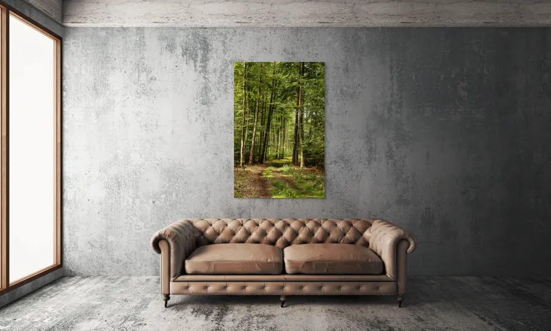 Tablou Canvas, "Cărare prin pădurea liniștită de vară", Pădure, Potecă, Copaci, Lumină, Frunze, Natură, Verde, Tranquilitate, 100 x 150 cm – poza 6