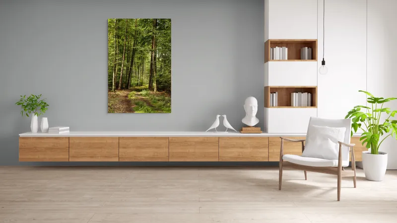 Tablou Canvas, "Cărare prin pădurea liniștită de vară", Pădure, Potecă, Copaci, Lumină, Frunze, Natură, Verde, Tranquilitate, 100 x 150 cm – poza 8