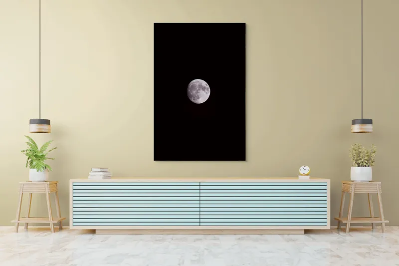 Tablou Canvas, "Luna strălucind pe cerul nopții", Lună, Cenușiu, Cer, Noapte, Mister, Lumină, Taină, Frumusețe, Răceală, Sclipire, 100 x 150 cm – poza 4