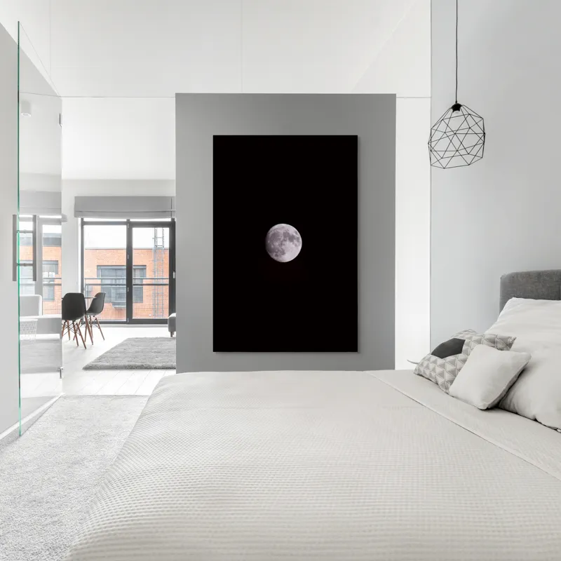 Tablou Canvas, "Luna strălucind pe cerul nopții", Lună, Cenușiu, Cer, Noapte, Mister, Lumină, Taină, Frumusețe, Răceală, Sclipire, 100 x 150 cm – poza 5