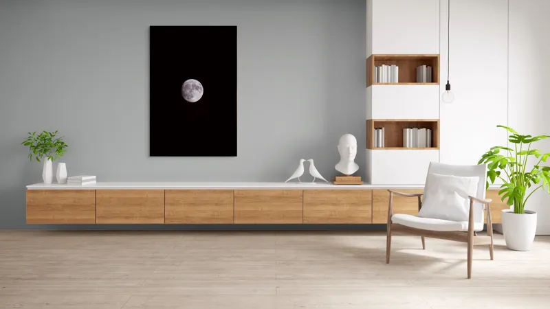 Tablou Canvas, "Luna strălucind pe cerul nopții", Lună, Cenușiu, Cer, Noapte, Mister, Lumină, Taină, Frumusețe, Răceală, Sclipire, 100 x 150 cm – poza 8