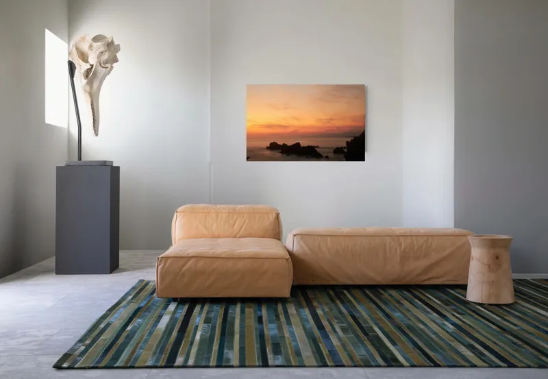 Tablou Canvas, "Apus senin peste mare liniștită", Apus, Cer, Nori, Mări, Stânci, Orizont, Lumină, Tranquilitate, 90 x 50 cm – poza 8