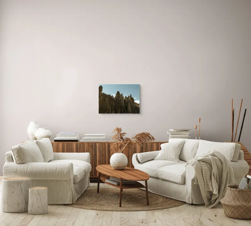 Tablou Canvas, "Piscurile stâncoase sub cer albastru", Scut, Creste, Ascuțite, Spectaculoase, Impunătoare, Naturale, Magnifice, Stâncoase, Majestuoase, Tăcute, 54 x 39 cm – poza 5