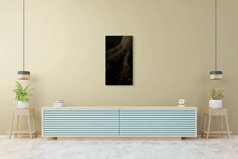 Tablou Canvas, "Umbrele rădăcinilor sub lumina lunii", Trunchi, Rădăcini, Textură, Întuneric, Natură, Arbori, Detalii, Umbră, Lumește, Mister., 50 x 90 cm – poza 6