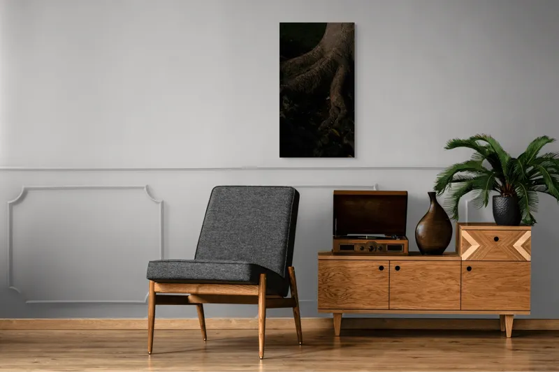 Tablou Canvas, "Umbrele rădăcinilor sub lumina lunii", Trunchi, Rădăcini, Textură, Întuneric, Natură, Arbori, Detalii, Umbră, Lumește, Mister., 50 x 90 cm – poza 8