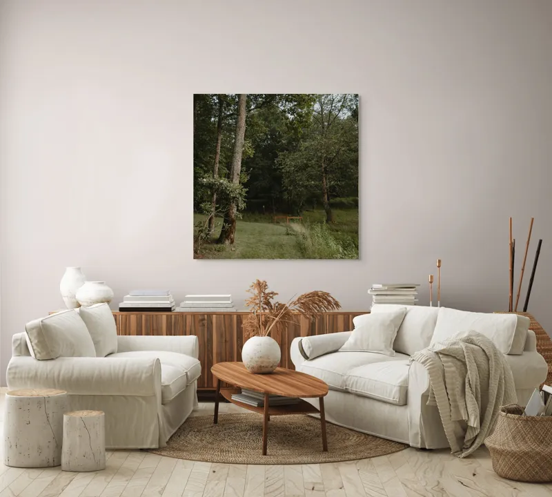 Tablou Canvas, "Aleile liniștite ale pădurii verzi", Copaci, Iarbă, Poieniță, Natură, Liniște, Verdeață, Pemperament., 100 x 100 cm – poza 3
