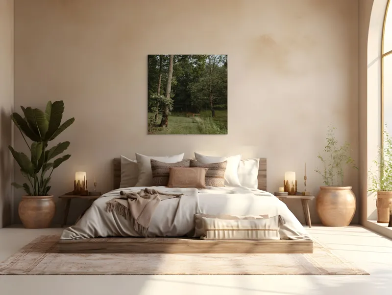 Tablou Canvas, "Aleile liniștite ale pădurii verzi", Copaci, Iarbă, Poieniță, Natură, Liniște, Verdeață, Pemperament., 100 x 100 cm – poza 4