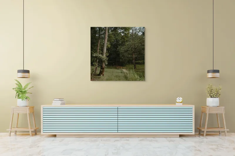 Tablou Canvas, "Aleile liniștite ale pădurii verzi", Copaci, Iarbă, Poieniță, Natură, Liniște, Verdeață, Pemperament., 100 x 100 cm – poza 5