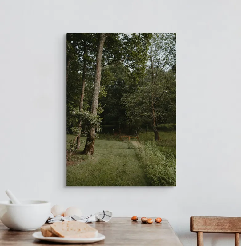 Tablou Canvas, "Aleile liniștite ale pădurii verzi", Copaci, Iarbă, Poieniță, Natură, Liniște, Verdeață, Pemperament., 50 x 70 cm – poza 3