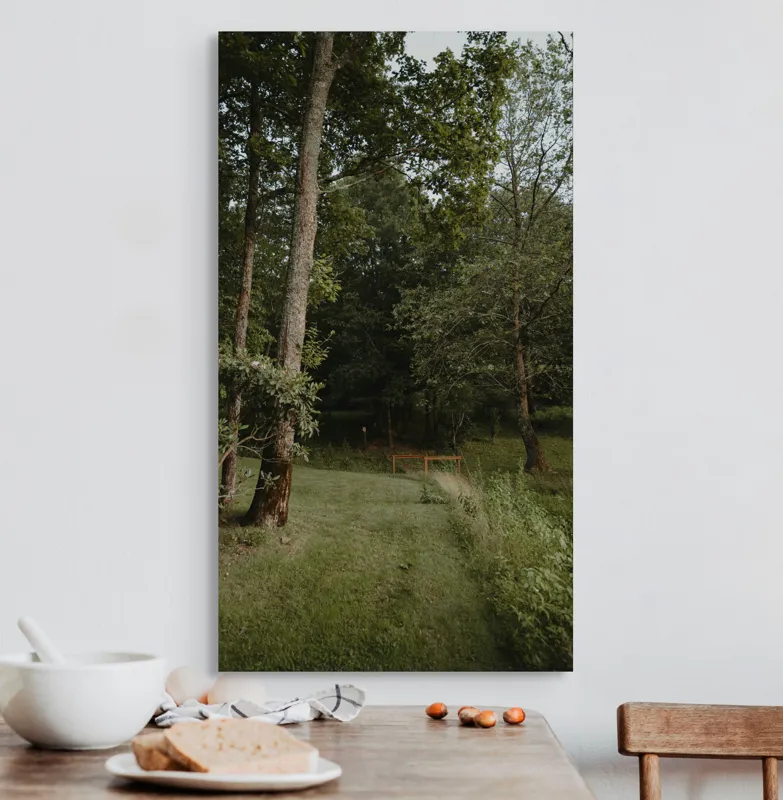 Tablou Canvas, "Aleile liniștite ale pădurii verzi", Copaci, Iarbă, Poieniță, Natură, Liniște, Verdeață, Pemperament., 50 x 90 cm – poza 3