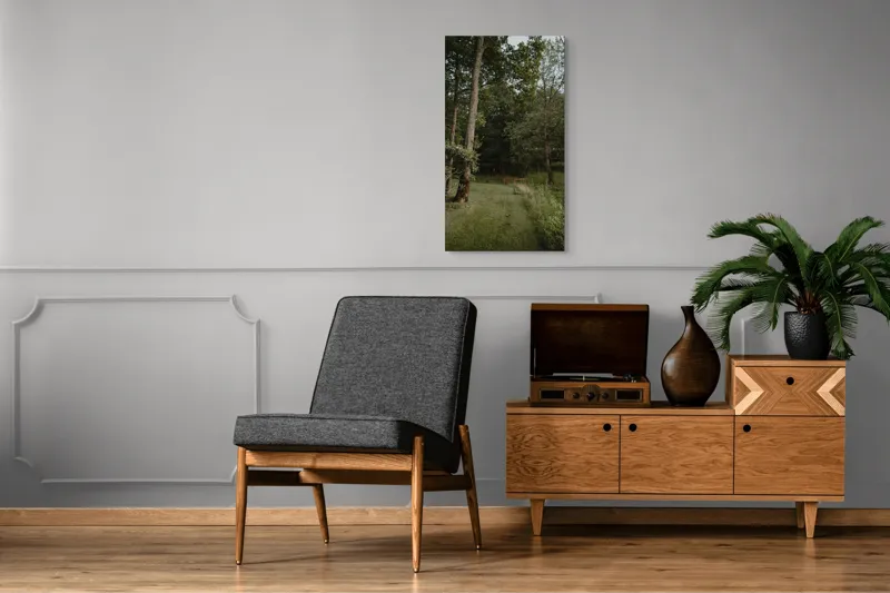 Tablou Canvas, "Aleile liniștite ale pădurii verzi", Copaci, Iarbă, Poieniță, Natură, Liniște, Verdeață, Pemperament., 50 x 90 cm – poza 8