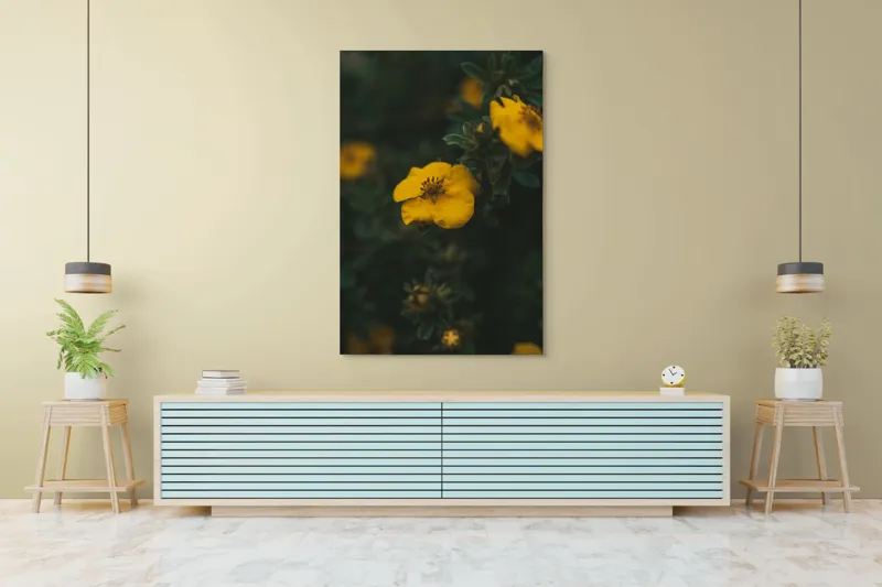 Tablou Canvas, "Floare galbenă în lumina înserării", Floare, Galbenă, Înflorită, Natură, Frunziș, Contrast, Delicat, Înviorător, 100 x 150 cm – poza 4