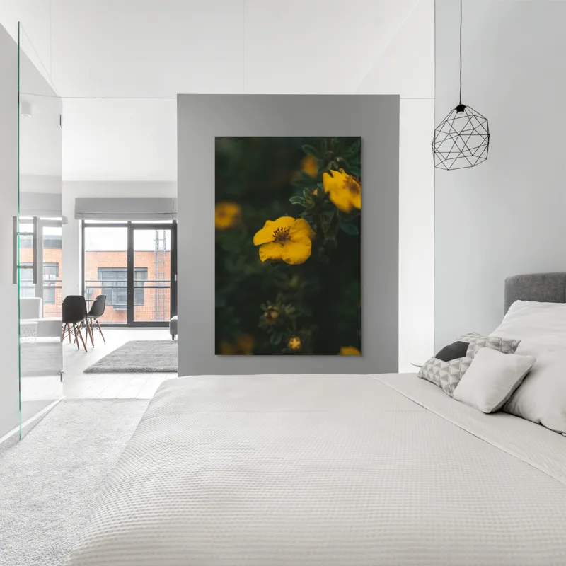 Tablou Canvas, "Floare galbenă în lumina înserării", Floare, Galbenă, Înflorită, Natură, Frunziș, Contrast, Delicat, Înviorător, 100 x 150 cm – poza 5