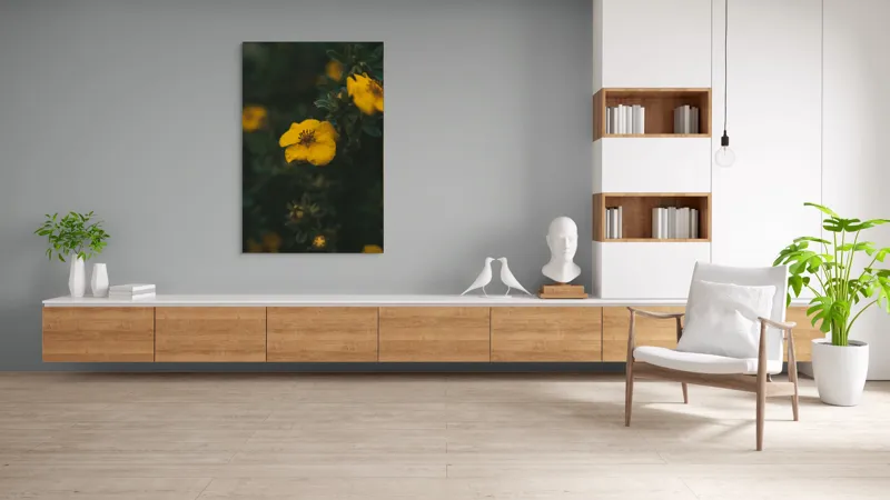 Tablou Canvas, "Floare galbenă în lumina înserării", Floare, Galbenă, Înflorită, Natură, Frunziș, Contrast, Delicat, Înviorător, 100 x 150 cm – poza 8
