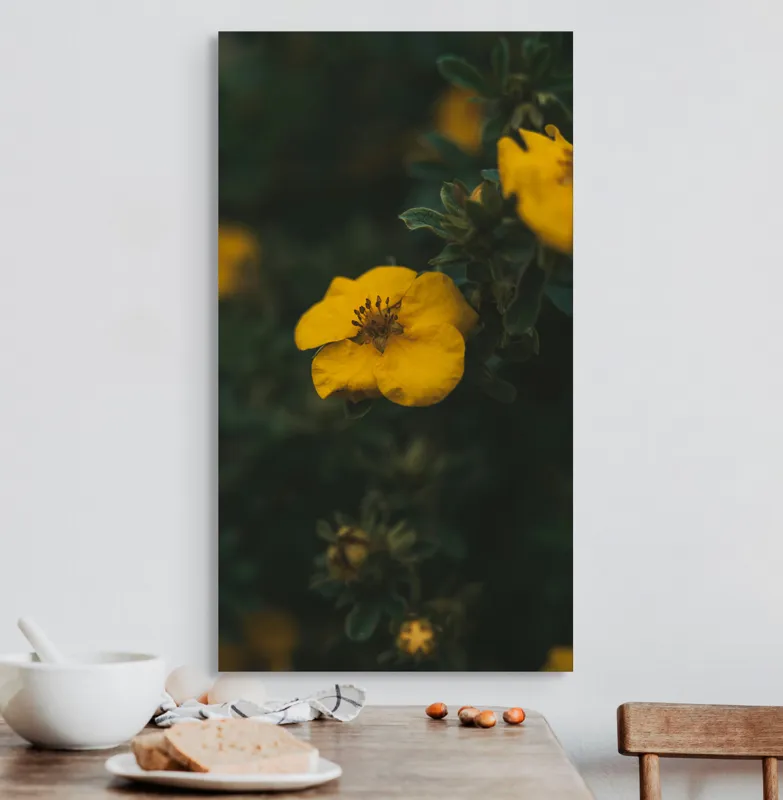 Tablou Canvas, "Floare galbenă în lumina înserării", Floare, Galbenă, Înflorită, Natură, Frunziș, Contrast, Delicat, Înviorător, 50 x 90 cm – poza 3