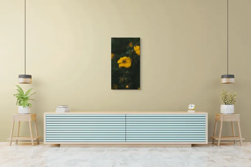 Tablou Canvas, "Floare galbenă în lumina înserării", Floare, Galbenă, Înflorită, Natură, Frunziș, Contrast, Delicat, Înviorător, 50 x 90 cm – poza 6