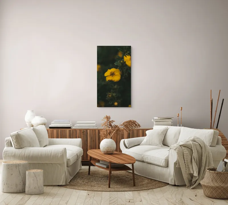 Tablou Canvas, "Floare galbenă în lumina înserării", Floare, Galbenă, Înflorită, Natură, Frunziș, Contrast, Delicat, Înviorător, 50 x 90 cm – poza 7