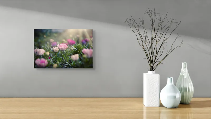 Tablou Canvas, "Lumina dimineții peste flori roz", Flori, Culoare, Lumina, Verdeață, Blândețe, Natură, Frumusețe, Seninătate, Delicatese, Primăvară, 39 x 26 cm – poza 8