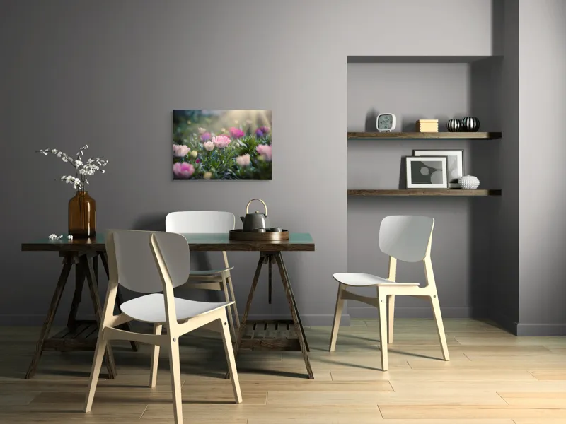 Tablou Canvas, "Lumina dimineții peste flori roz", Flori, Culoare, Lumina, Verdeață, Blândețe, Natură, Frumusețe, Seninătate, Delicatese, Primăvară, 70 x 50 cm – poza 5