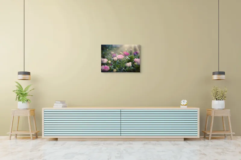 Tablou Canvas, "Lumina dimineții peste flori roz", Flori, Culoare, Lumina, Verdeață, Blândețe, Natură, Frumusețe, Seninătate, Delicatese, Primăvară, 70 x 50 cm – poza 7