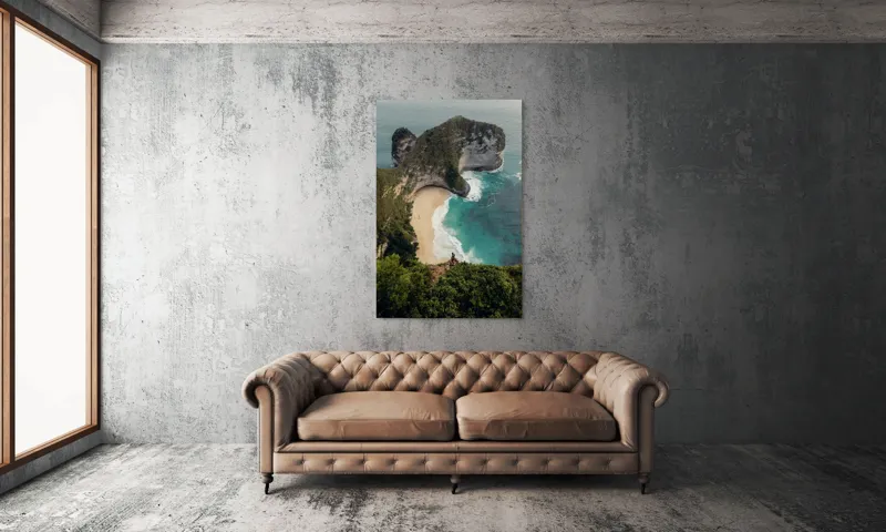 Tablou Canvas, "Priveliște spectaculoasă la mare de smarald", Ocean, Plajă, Stânci, Valuri, Vegetație, Cer, Peisaj, Persoană, Culoare., 100 x 150 cm – poza 6