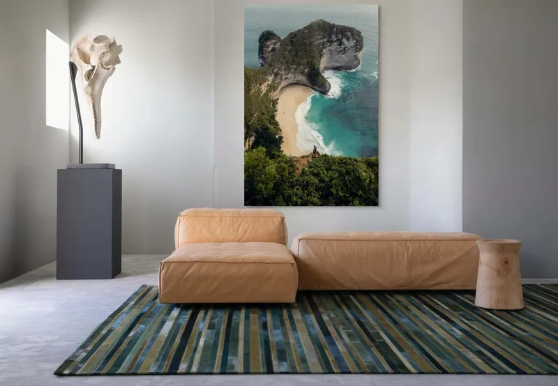 Tablou Canvas, "Priveliște spectaculoasă la mare de smarald", Ocean, Plajă, Stânci, Valuri, Vegetație, Cer, Peisaj, Persoană, Culoare., 100 x 150 cm – poza 7