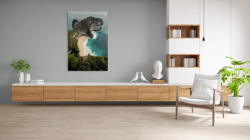 Tablou Canvas, "Priveliște spectaculoasă la mare de smarald", Ocean, Plajă, Stânci, Valuri, Vegetație, Cer, Peisaj, Persoană, Culoare., 100 x 150 cm – poza 8