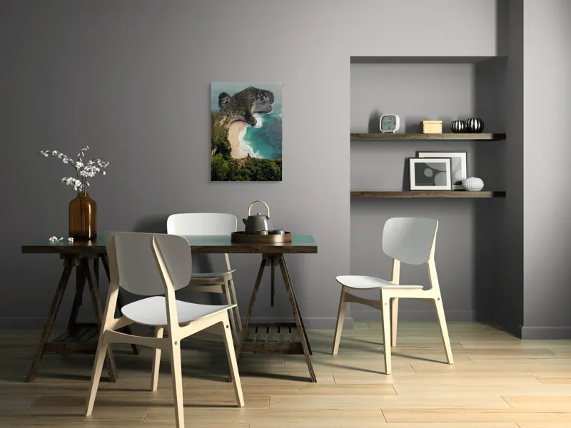 Tablou Canvas, "Priveliște spectaculoasă la mare de smarald", Ocean, Plajă, Stânci, Valuri, Vegetație, Cer, Peisaj, Persoană, Culoare., 50 x 70 cm – poza 5