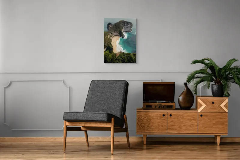 Tablou Canvas, "Priveliște spectaculoasă la mare de smarald", Ocean, Plajă, Stânci, Valuri, Vegetație, Cer, Peisaj, Persoană, Culoare., 50 x 70 cm – poza 8