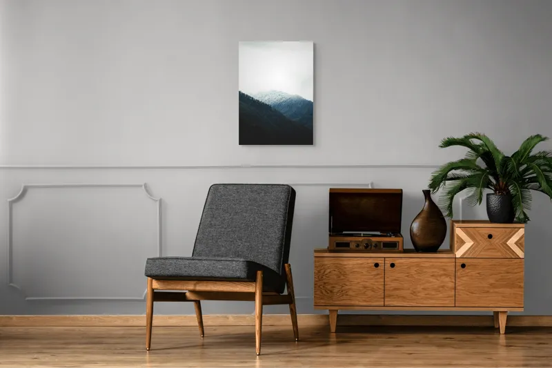 Tablou Canvas, "Lumina albă peste munții verzi", Nori, Munți, Pădure, Zăpadă, Cer, Lumină, Natură, 50 x 70 cm – poza 8