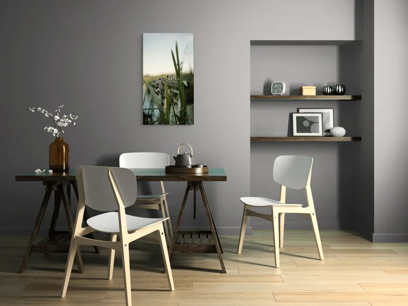 Tablou Canvas, "Flori delicate lângă apă liniștită", Flori, Iarbă, Apă, Cer, Peisaj, Natură, Verde, Lumină, Delicat, Blând., 50 x 90 cm – poza 4