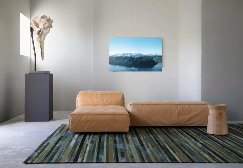 Tablou Canvas, "Vârfuri acoperite de zăpadă oglindite în lac", Munte, Lac, Cer, Nor, Zăpadă, 90 x 50 cm – poza 8