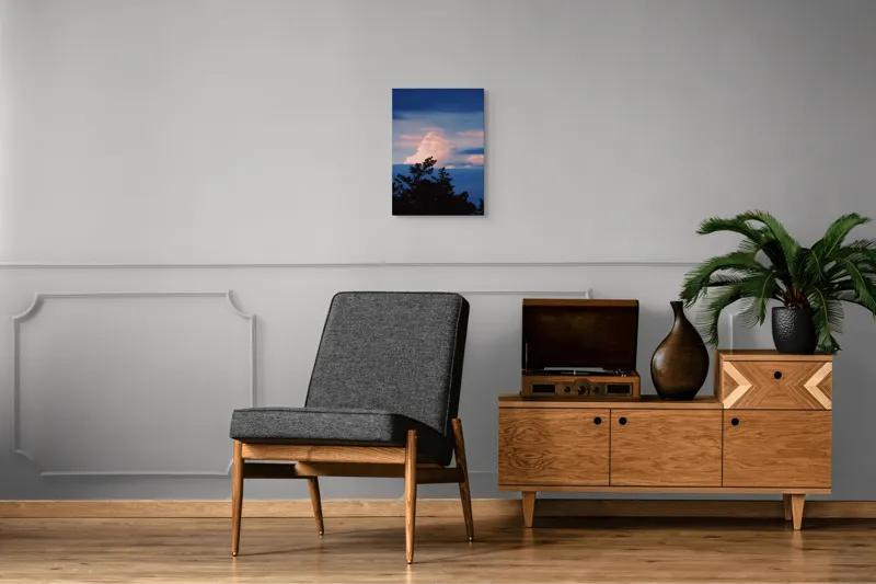 Tablou Canvas, "Pădurea sub cerul în apus", Cer, Nori, Amurg, Culori, Siluetă, Copaci, Natură, Lumină, 39 x 54 cm – poza 8
