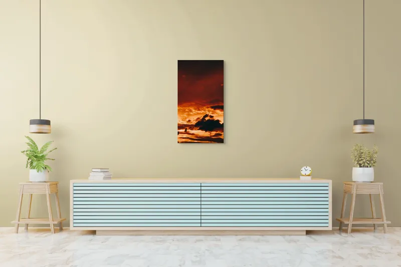 Tablou Canvas, "Cerul în flăcări la apus.", Cer, Foc, Nor, Apus, Dramatic, Intens, Înfocat, Strălucire, 50 x 90 cm – poza 6