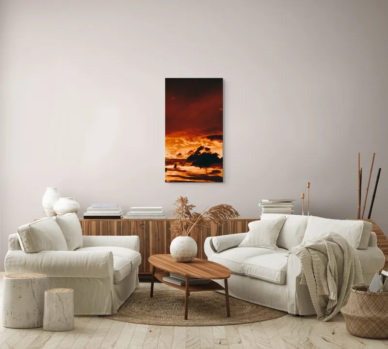 Tablou Canvas, "Cerul în flăcări la apus.", Cer, Foc, Nor, Apus, Dramatic, Intens, Înfocat, Strălucire, 50 x 90 cm – poza 7