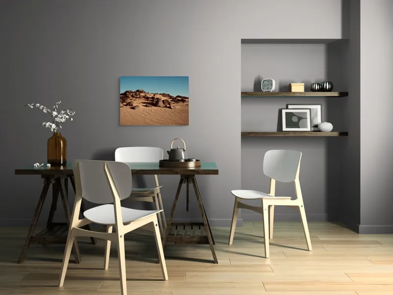 Tablou Canvas, "Roci solitare în pustiu nesfârșit", Piatră, Nisip, Dune, Cer, Pustiu, Valuri, Uscat, Cald, Natură, Peisaj, 70 x 50 cm – poza 5