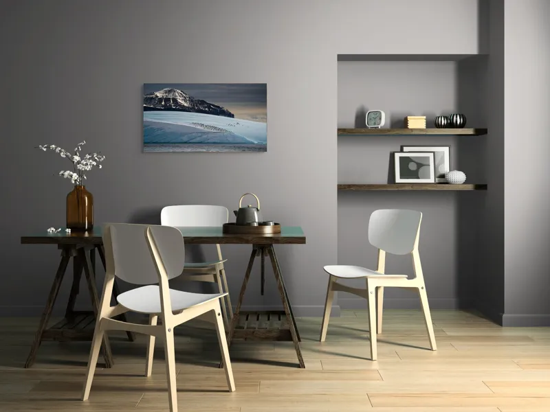 Tablou Canvas, "Pinguinii pe ghețarul albastru din larg", Munte, Ghețar, Pinguini, Cer Noros, Ocean, Gheață, Peisaj, Natură, Liniște, Frig, 90 x 50 cm – poza 3