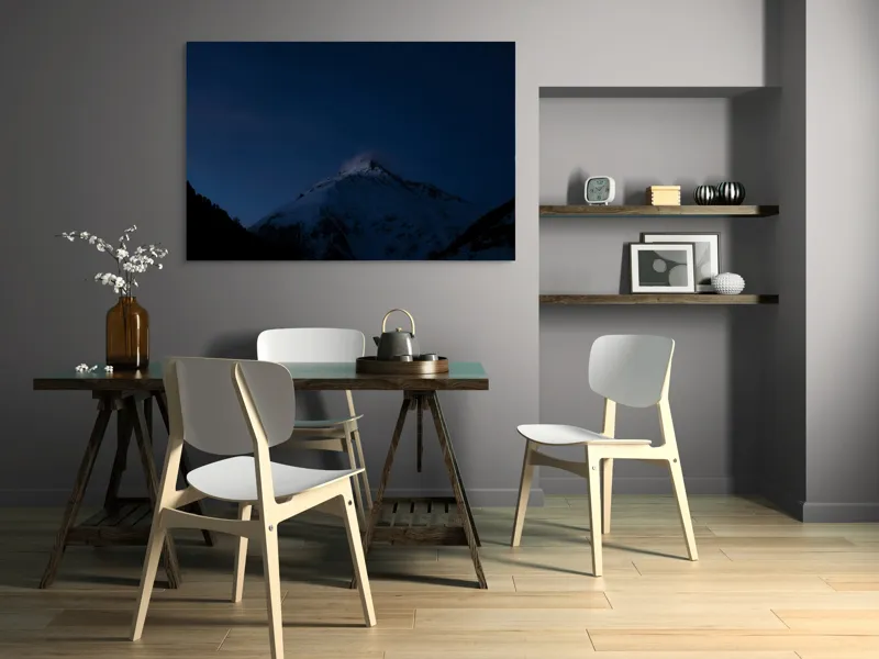 Tablou Canvas, "Vârful montan luminat de amurg", Munți, Întuneric, Vârf, Zăpadă, Cer, Noapte, Răcoare, Mister, Liniște., 150 x 100 cm – poza 5