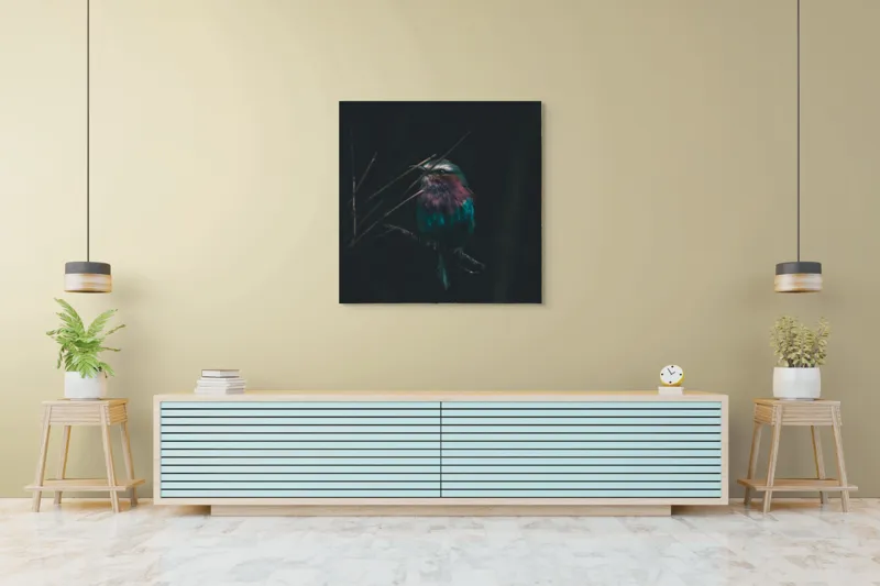 Tablou Canvas, "Pasărea viselor în noapte misterioasă", Pene, Culori, Contrast, Mister, Delicat, Umbre, Eleganță, 100 x 100 cm – poza 5