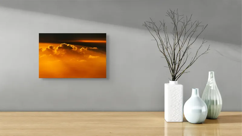 Tablou Canvas, "Norii aurii ai apusului", Auriu, Nori, Strălucire, Cer, Asfințit, 39 x 26 cm – poza 8
