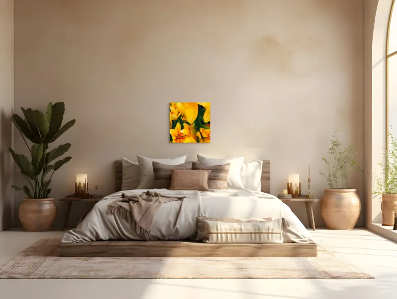Tablou Canvas, "Galbenul sublim al crinilor înfloriți", Flori, Galbene, Petale, Luminoase, Vibrante, Natură, Delicatese, Energie, Soare, Splendoare, 50 x 50 cm – poza 5
