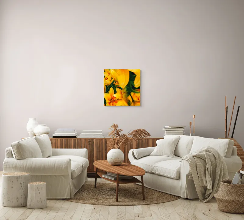 Tablou Canvas, "Galbenul sublim al crinilor înfloriți", Flori, Galbene, Petale, Luminoase, Vibrante, Natură, Delicatese, Energie, Soare, Splendoare, 50 x 50 cm – poza 7