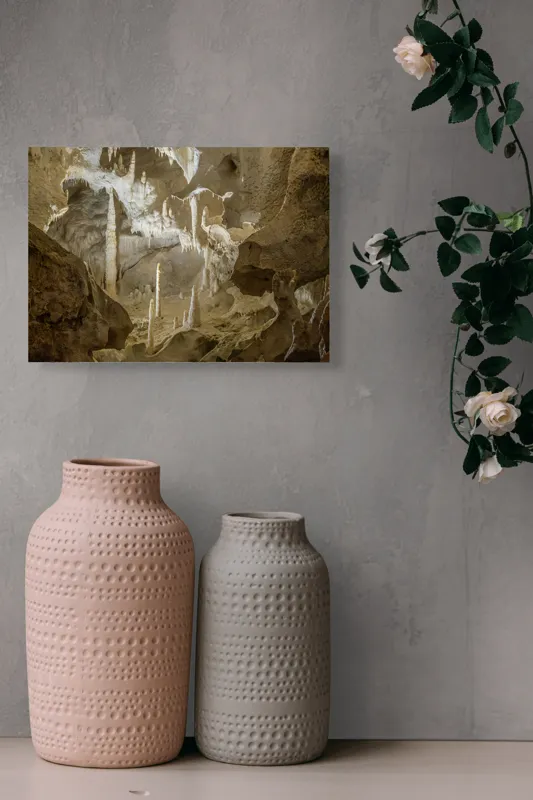 Tablou Canvas, "Misterele unei peșteri ancestrale", Stalactite, Stalagmite, Calcar, Caverna, Lumina, Umbre, Texturi, Forme, 54 x 39 cm – poza 8