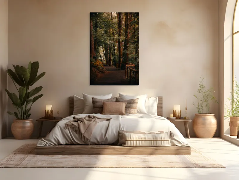 Tablou Canvas, "Poteca liniștită printre arborii înalți", Copaci, Alee, Frunze, Răcoare, Natură, Umbră, Traseu, Mister, Liniște, Aventură, 100 x 150 cm – poza 3