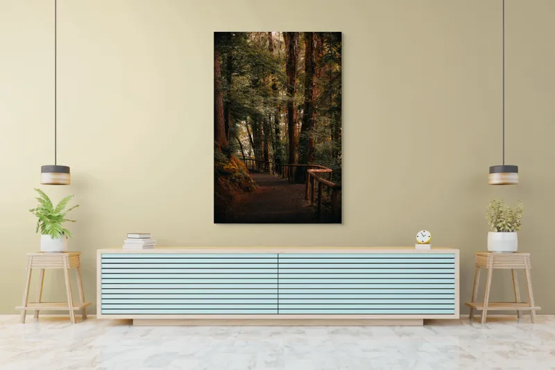 Tablou Canvas, "Poteca liniștită printre arborii înalți", Copaci, Alee, Frunze, Răcoare, Natură, Umbră, Traseu, Mister, Liniște, Aventură, 100 x 150 cm – poza 4