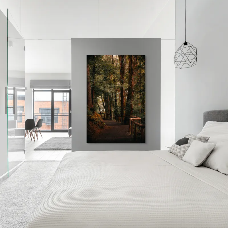 Tablou Canvas, "Poteca liniștită printre arborii înalți", Copaci, Alee, Frunze, Răcoare, Natură, Umbră, Traseu, Mister, Liniște, Aventură, 100 x 150 cm – poza 5